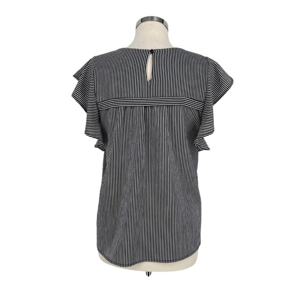 Monteau Striped Ruffle Sleeve Blouse Navy Blue White Size XL - Picture 8 of 11